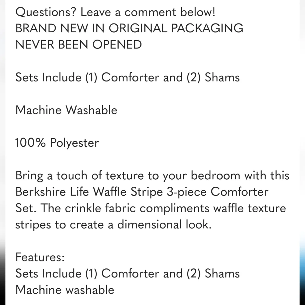 Berkshire life waffle stripe comforter set